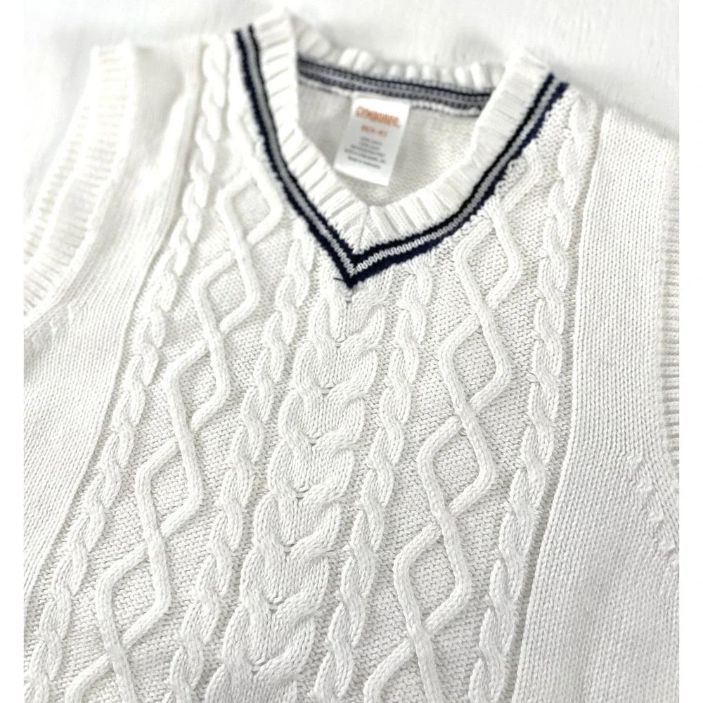 Gymboree Celebrate Spring Boy's White Cable‎ Knit Sweater Vest size M 7-8